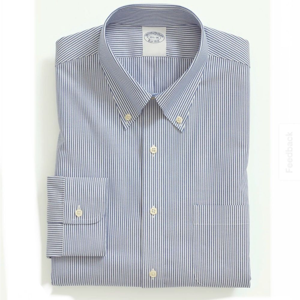 BROOKS BROTHERS Bright Blue Stripe Supima Cotton Button-Down Collar Shirt-15-33